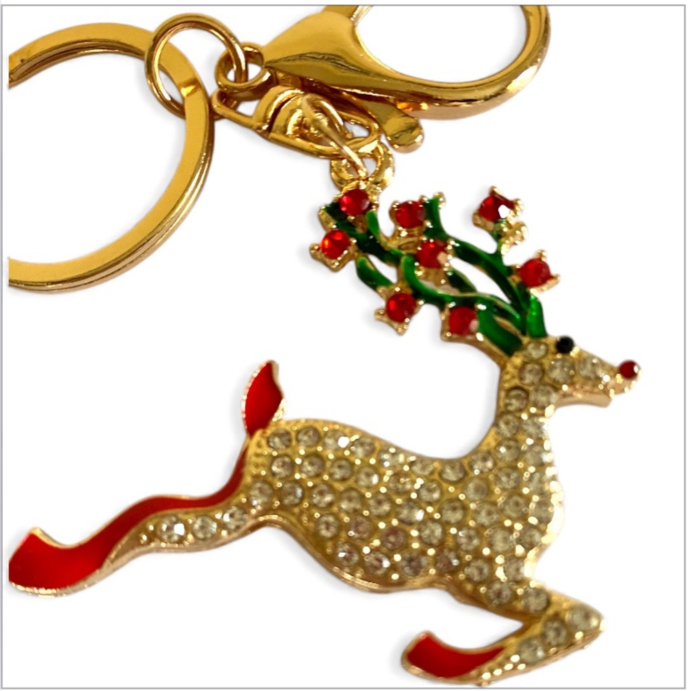 Gold and Red Reindeer Keychain or bag charm